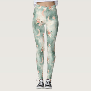 Boho Celestial Floral Moon Pattern (7) Leggings