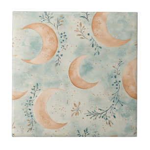 Boho Celestial Floral Moon Pattern (8) Ceramic Tile
