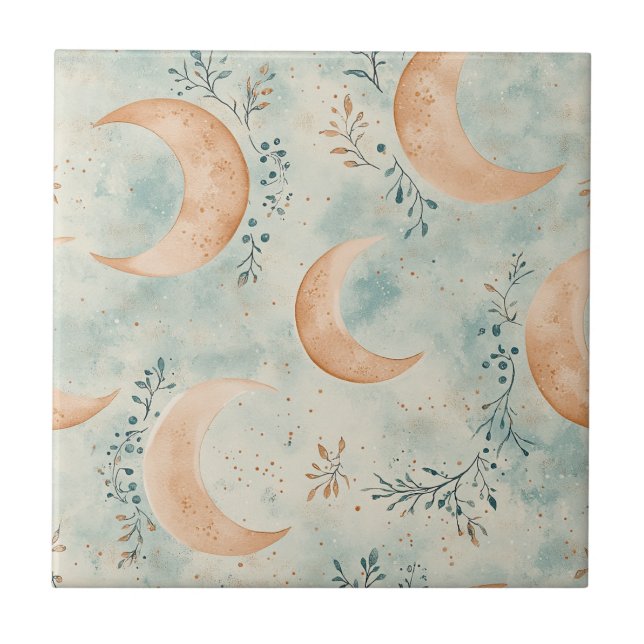 Boho Celestial Floral Moon Pattern (8) Ceramic Tile (Front)