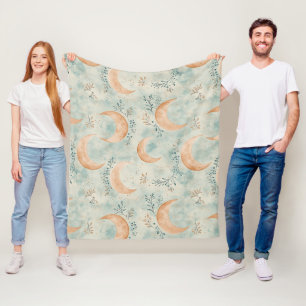 Boho Celestial Floral Moon Pattern (8) Fleece Blanket