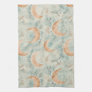 Boho Celestial Floral Moon Pattern (8) Tea Towel