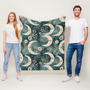 Boho Celestial Floral Moon Pattern (9) Fleece Blanket