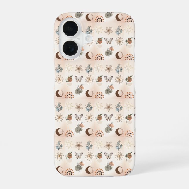 Boho Celestial Floral Pattern iPhone 16 Case (Back)