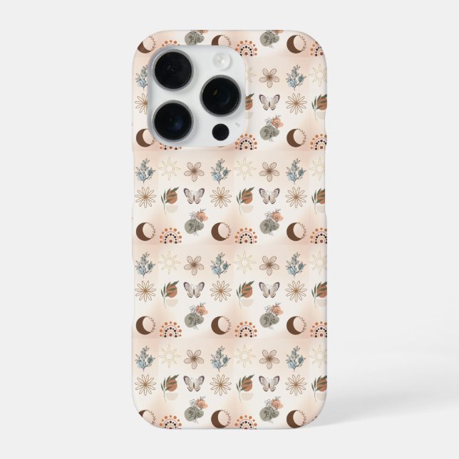 Boho Celestial Floral Pattern iPhone Case (Back)