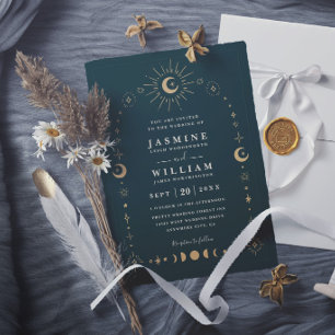 Boho Celestial Galaxy Moon Night Elegant Wedding Invitation