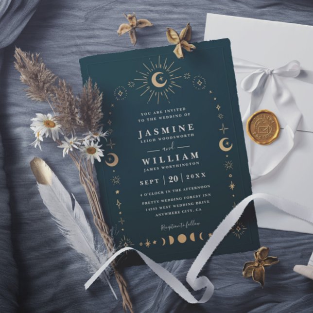 Boho Celestial Galaxy Moon Night Elegant Wedding Invitation (Creator Uploaded)