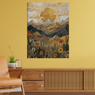 Boho Celestial Mandala Sun Mountain Meadow Poster