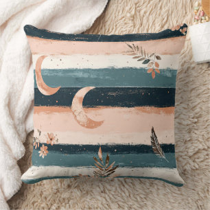 Boho Celestial Moon Stripe in Earth Tones Cushion
