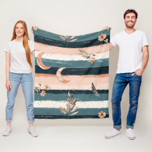 Boho Celestial Moon Stripe in Earth Tones Fleece Blanket