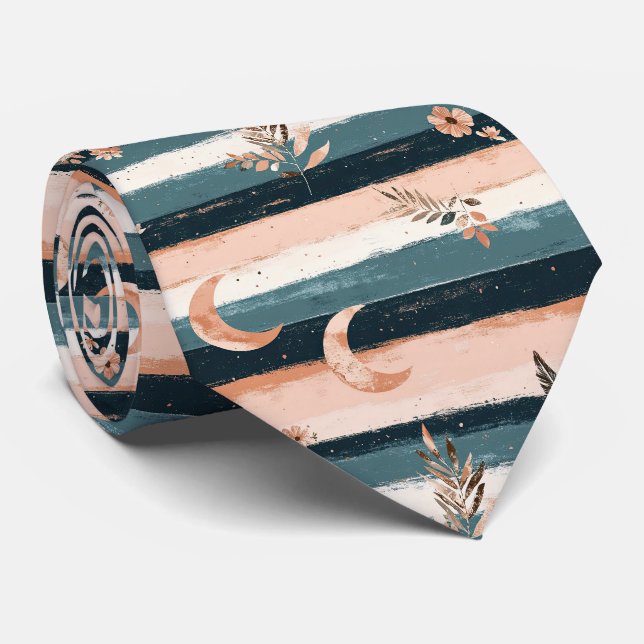 Boho Celestial Moon Stripe in Earth Tones Tie (Rolled)