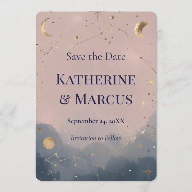 Boho Celestial Mountain Wedding Save the Date Invitation (Front)