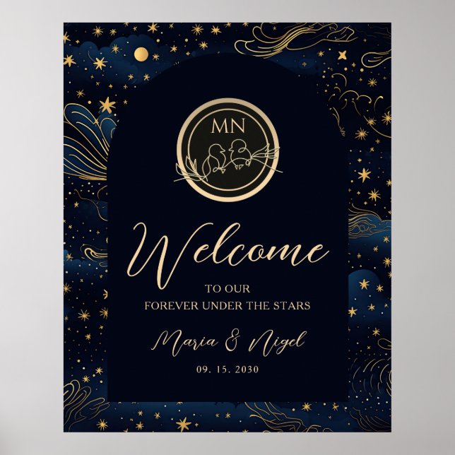 Boho Celestial Night Wedding Welcome Sign (Front)