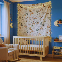 Boho Celestial Nursery Tapestry| Neutral Moon Star
