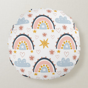 Boho Celestial Rainbows & Starbursts Pattern Round Cushion