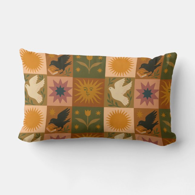 Boho Celestial | Retro Sun & Moon Lumbar Cushion (Back)