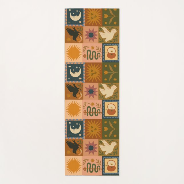 Boho Celestial | Retro Sun & Moon Yoga Mat (Front)