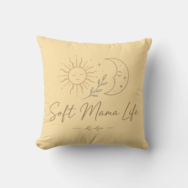 Boho Celestial "Soft Mama Life" Line Art Design Cushion (Front)