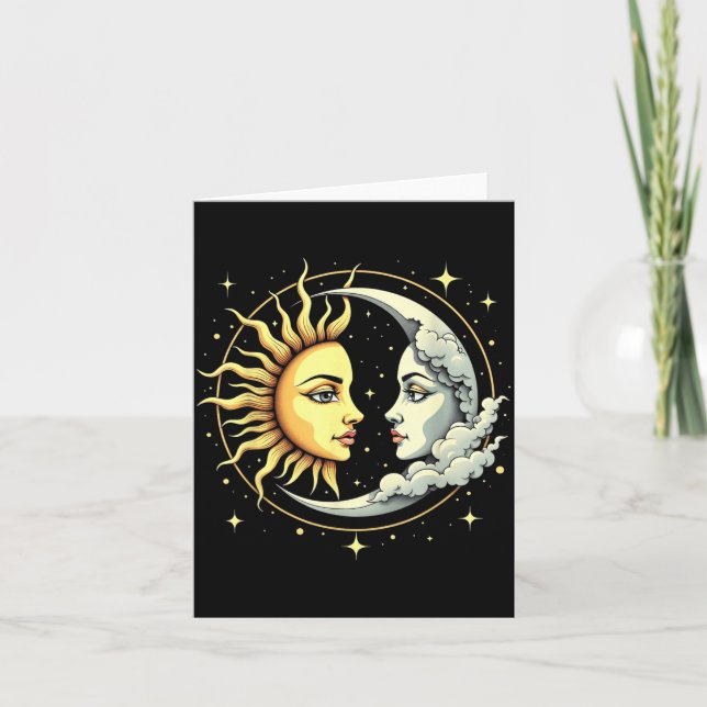 Boho Celestial Solar Sun Luna Astrology Moon Card (Front)