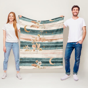 Boho Celestial Stripe in Teal for Free Spirits Fleece Blanket