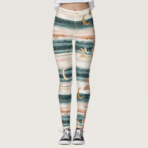Boho Celestial Stripe in Teal for Free Spirits Leggings