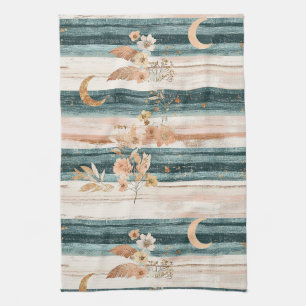 Boho Celestial Stripe in Teal for Free Spirits Tea Towel