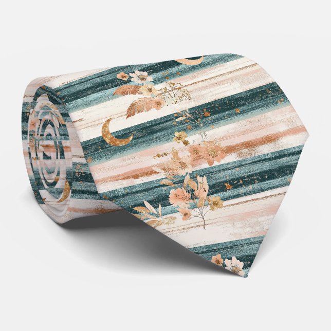 Boho Celestial Stripe in Teal for Free Spirits Tie (Rolled)