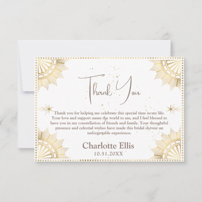 Boho Celestial Sun and Moon Bridal Shower Tarot Thank You Card (Front)