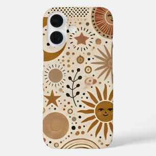 Boho Celestial Sun and Moon Pattern iPhone 16 Case