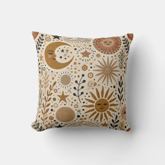 Boho Celestial Sun and Moon Pattern Cushion