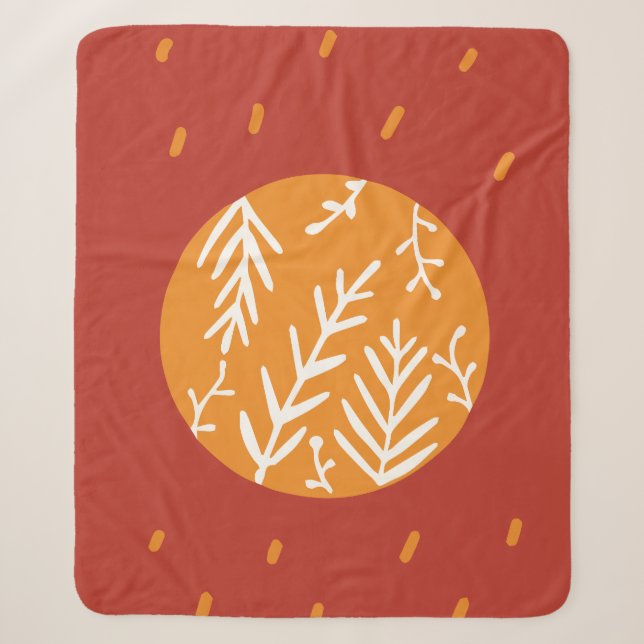 Boho Celestial Sun Botanical Leaf Pattern Blanket (Front)