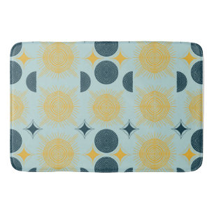 Boho Celestial Sun Moon Blue Pattern Bathmat 