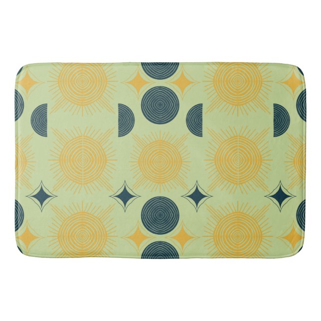 Boho Celestial Sun Moon Mint  Bath Mat (Front)