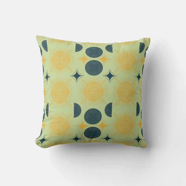 Boho Celestial Sun Moon Mint Cushion (Front)