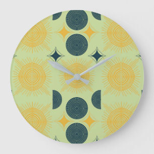 Boho Celestial Sun Moon Mint Large Clock