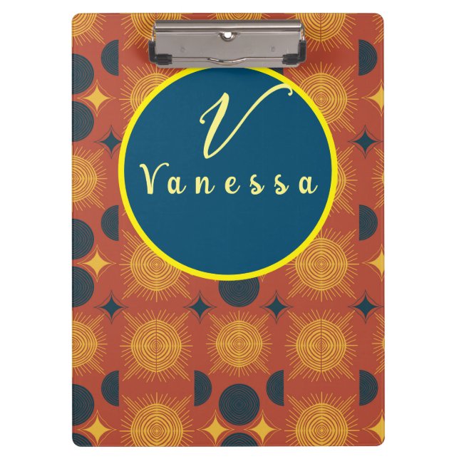 Boho Celestial Sun Moon Monogram Script Clipboard (Front)