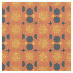 Boho Celestial Sun Moon Orange Pattern Fabric