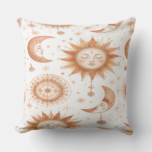 Boho Celestial Sun Moon Throw Pillow