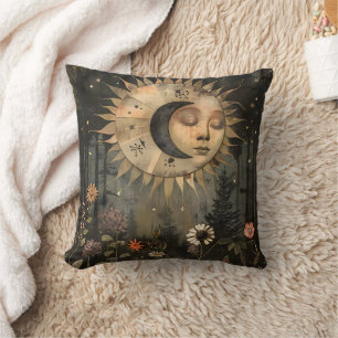 Boho Celestial Sun Moon Wildflower Garden Cushion