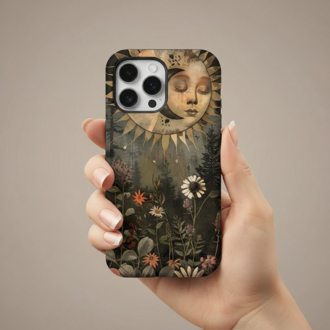 Boho Celestial Sun Moon Wildflower Garden iPhone Case (Creator Uploaded)