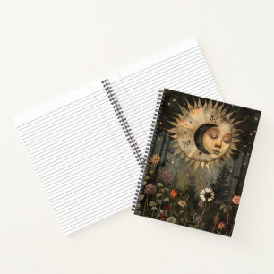 Boho Celestial Sun Moon Wildflower Garden Notebook