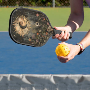 Boho Celestial Sun Moon Wildflower Garden Pickleball Paddle