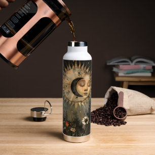 Boho Celestial Sun Moon Wildflower Garden Water Bottle