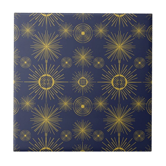 Boho Celestial Sun Stars Blue Pattern  Ceramic Tile (Front)