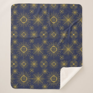 Boho Celestial Sun Stars Blue Pattern  Sherpa Blanket