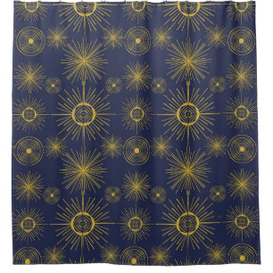 Boho Celestial Sun Stars Blue Pattern  Shower Curtain