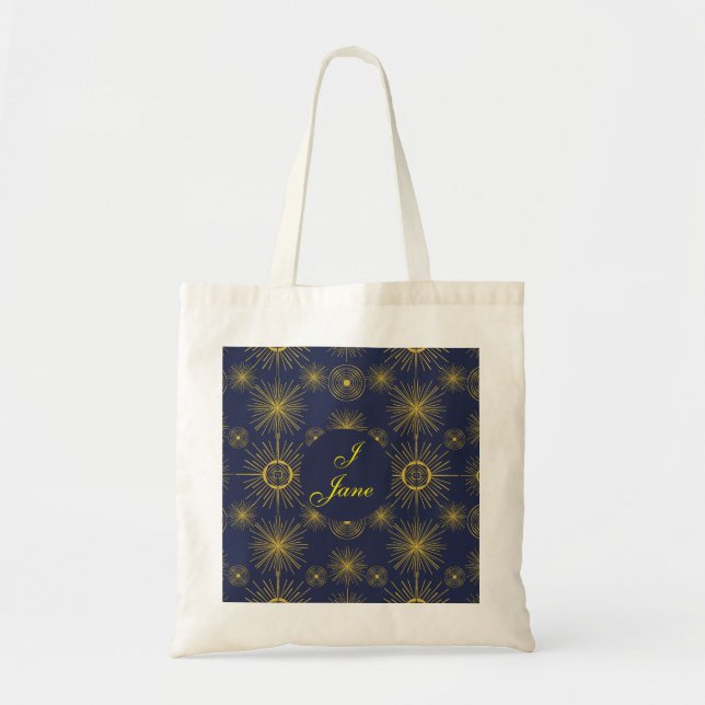 Boho Celestial Sun Stars Blue  Tote Bag (Front)
