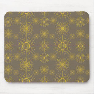 Boho Celestial Sun Stars Grey Pattern  Mouse Pad