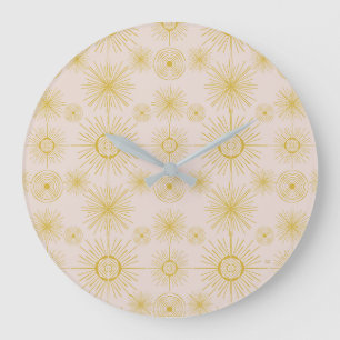 Boho Celestial Sun Stars Ivory Pattern Large Clock