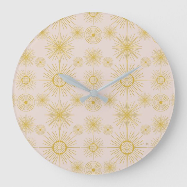 Boho Celestial Sun Stars Ivory Pattern  Large Clock (Front)