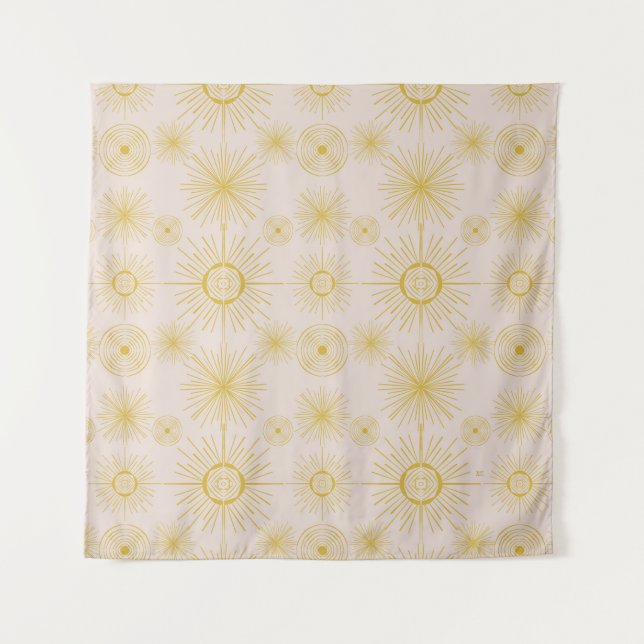 Boho Celestial Sun Stars Ivory Pattern Tapestry (Front)